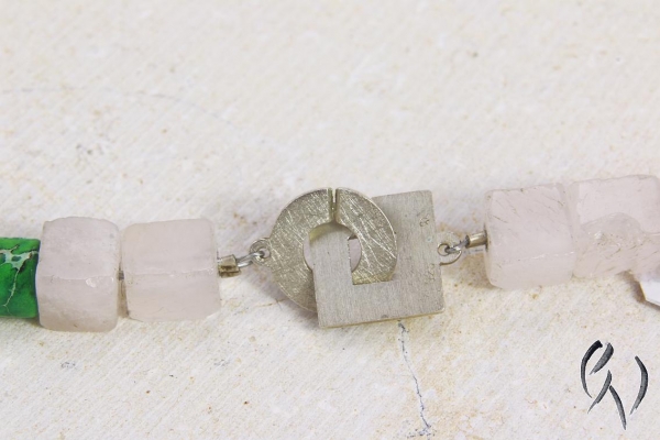 Preview: Rosenquarzkette mit Jaspis und Silberteilen